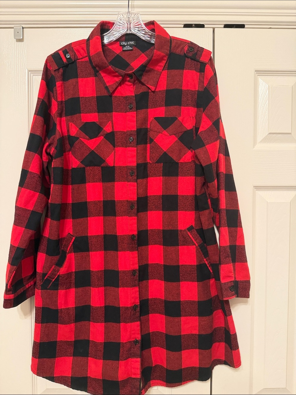 City Chic Red & Black Buffalo Check Dress or Over-Shirt